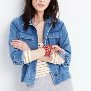 Madewell Northward Cropped Military Army Denim Jacket Size XS